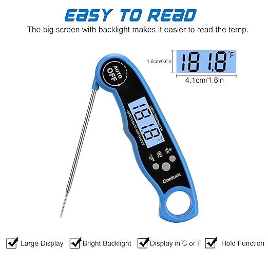 Digital Meat Thermometer for Cooking - Comluck CA002 Instant Read Meat Thermometer for Grilling and Smoking 2-in-1 Dual Probe Oven Safe Food Thermometer with Alarm for Grill BBQ Steak Turkey - Image 4