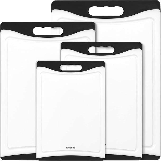 Empune Extra Large Cutting Boards, Plastic Cutting Boards for Kitchen (Set of 4) Cutting Board Set Dishwasher Safe Chopping Board with Juice Grooves Easy-Grip Handles, Black by Empune