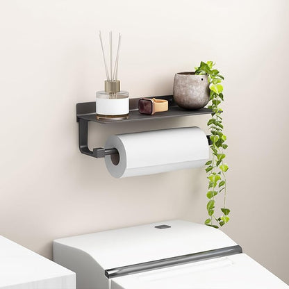 Danpoo Kitchen Paper Towel Holder with Shelf Wall Mount, Adhesive Hand Towel Holder for Bathroom, Matte Grey - Image 5