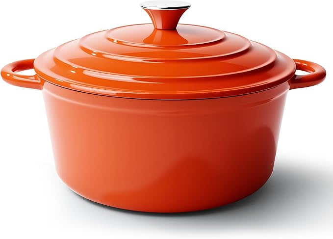 4.5 Quart Dutch Oven Pot with Lid, Non Stick Enameled Cast Iron Dutch Oven for Bread Baking, Heavy-Duty, Oven Safe Ceramic Cookware Up to 500°F for Baking, Braising, Stews, Roasting, Orange by Fijinhom