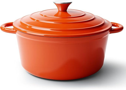 4.5 Quart Dutch Oven Pot with Lid, Non Stick Enameled Cast Iron Dutch Oven for Bread Baking, Heavy-Duty, Oven Safe Ceramic Cookware Up to 500°F for Baking, Braising, Stews, Roasting, Orange by Fijinhom
