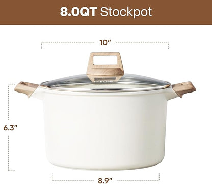 CAROTE 8 Qt Nonstick Stock Pot with Lid Soup Pot, 8 Quart Casserole with Lid, Easy to Clean Non Stick Cooking Pot Cookware PFOA Free, White Granite - Image 2