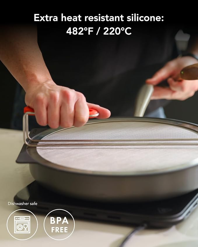 AirHood Self-Standing Splatter Screen – Heavy-Duty Stainless Steel Grease Guard for Frying Pans & Induction Cookers – Heat-Resistant, BPA-Free, Dishwasher Safe, Compact Storage - Image 7
