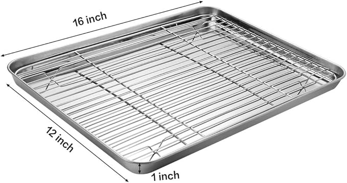 Stainless Steel Baking Sheet Tray Cooling Rack with Silicone Baking Mat Set, Cookie Pan with Cooling Rack, Set of 6 (2 Sheets + 2 Racks + 2 Mats), Size 16 x 12 x 1 Inch, Easy Clean - Image 2