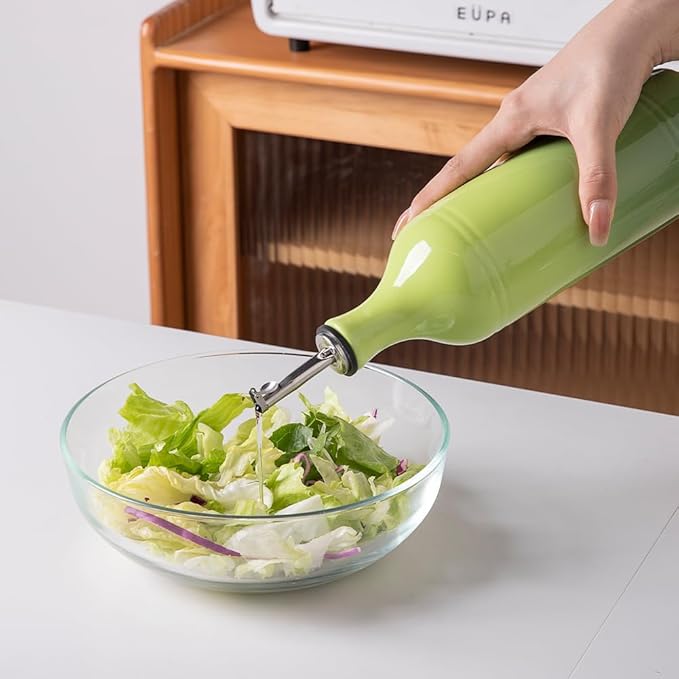 Sweejar Large Ceramic Olive Oil Dispenser Bottle, Opaque Oil Cruet Protects to Reduce Oxidation, Suitable for Storage Vinegar, Soy Sauce & Other Liquids, Pack of 1, 24 Fl Oz(Gradient Green) - Image 3