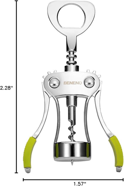 Beneno Wine Opener, Zinc Alloy Premium Wing Corkscrew with Multifunctional Bottles Opener, Sharp Wine Corkscrew with Ergonomic Non-Slip Wing Handle, Green - Image 9