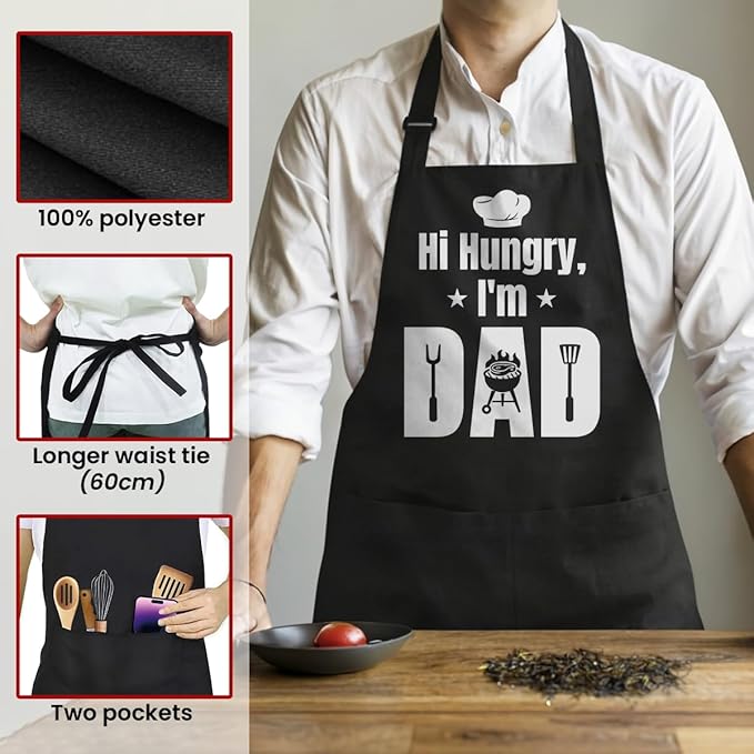 SANDJEST Funny Mens Aprons with Pockets for BBQ Grilling Cooking Grandpa Husband Apron for Birthday Christmas Father's Day