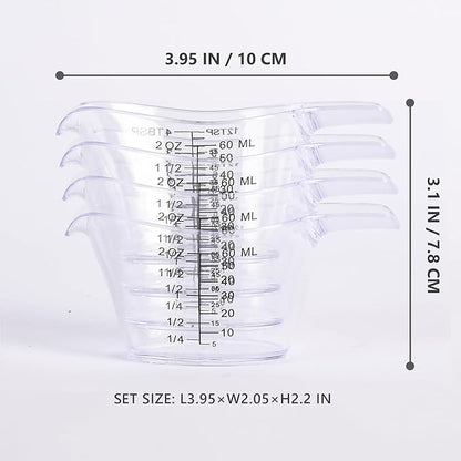 4 Pack Small Measuring Cups, 2oz/60ml Mini Measuring Cup with tsp/Tbsp/oz/ml Markings, Clear Easy-Read Scale for Kitchen, Resin, DIY, Beauty Mixing (4)