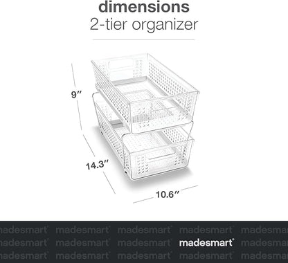 madesmart 2 Tier Organizer, Under Cabinet Storage with Pull Out Sliding Drawers, for Cleaning Supplies, Undersink Storage, Sponges, Bottles & Bath, Adjustable Dividers & Pull Out Baskets, Clear - Image 3