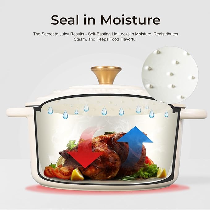 Parmedu 5.5QT Enameled Cast Iron Dutch Oven for Sourdough Bread Baking, Easy Cleaning, Versatile for Stewing, Roasting, Braised Chicken, Soup & More - Image 6