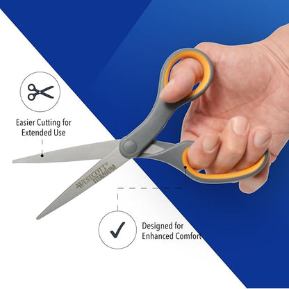 Westcott Titanium Bonded Scissors, Soft Handle, 8", Straight, Gray/Yellow, 6-Pack - Image 3