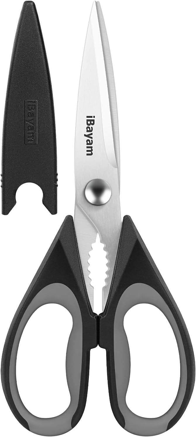 Kitchen Gadgets Utensils Set for Home, iBayam 8.5" Kitchen Scissors with Sheath, Black Cooking Scissors, All Purpose Shears by iBayamDirect