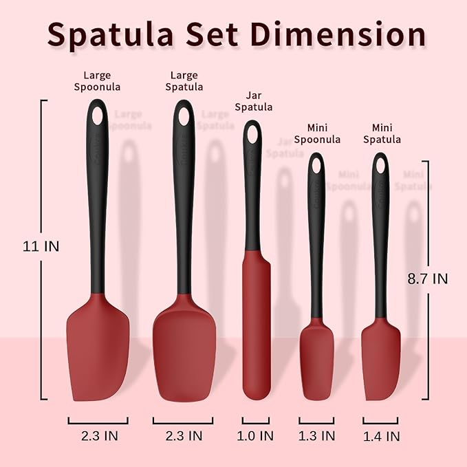 Coukre Silicone Spatula Set of 5,High Temperature Resistant, Food Grade Silicone, Dishwasher Safe, for Baking, Cooking (Red Black) - Image 2