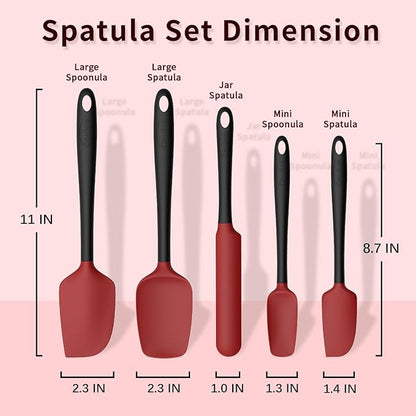 Coukre Silicone Spatula Set of 5,High Temperature Resistant, Food Grade Silicone, Dishwasher Safe, for Baking, Cooking (Red Black) - Image 2