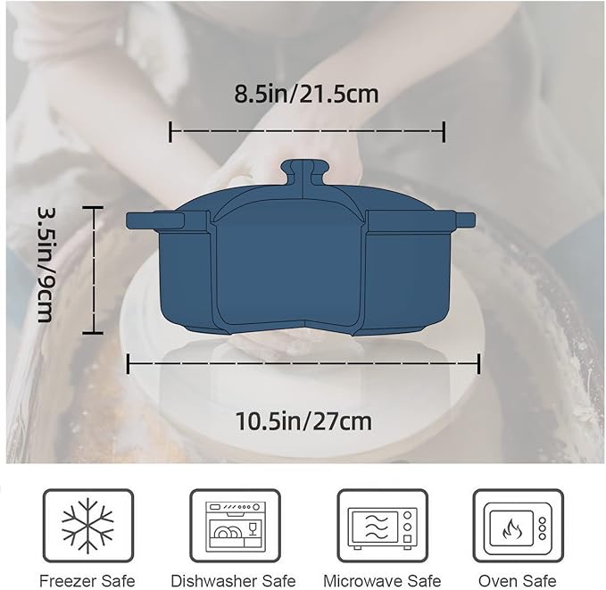 FUN ELEMENTS Lace Emboss Casserole Dish with Lid, 2 Quart Oven to Table Ceramic Round Serving Dish with Handles for Dinner and Party, Thanksgiving Christmas Gifts(Grayish Blue) - Image 6