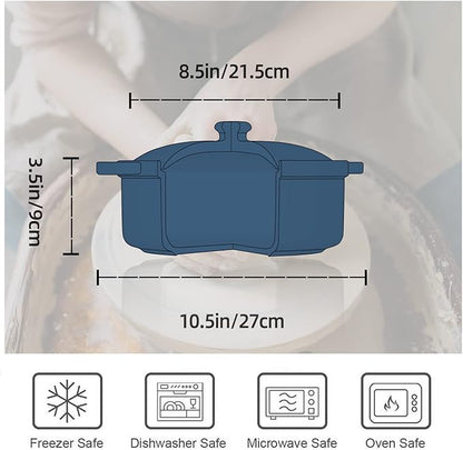 FUN ELEMENTS Lace Emboss Casserole Dish with Lid, 2 Quart Oven to Table Ceramic Round Serving Dish with Handles for Dinner and Party, Thanksgiving Christmas Gifts(Grayish Blue) - Image 6