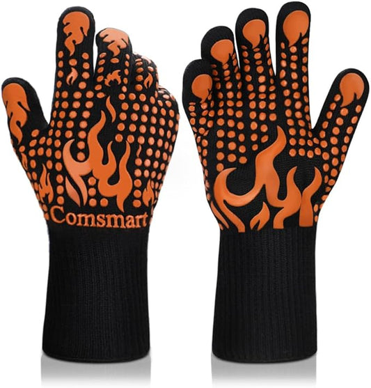 Comsmart BBQ Gloves, 1472°F Heat Resistant Grilling Gloves Silicone Non-Slip Oven Gloves Long Kitchen Gloves for Barbecue, Cooking, Baking, Short, Orange by Comsmart