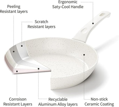 Ceramic Non Stick Frying Pan - 9.5 Inch Ceramic White Non Stick Skillet Frying Pans, Safe&No Toxic Egg Omelette Frying Pan, Nonstick Cookware Cooking Pan, Induction Compatible, PFOA&PFAS Free - Image 3