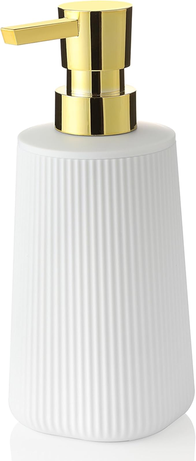 Small Soap Dispenser for Bathroom and Kitchen, Modern Farmhouse Striped Style Plastic Hand Soap Dish Soap Dispenser with Pump Matte White and Gold by KellyHome