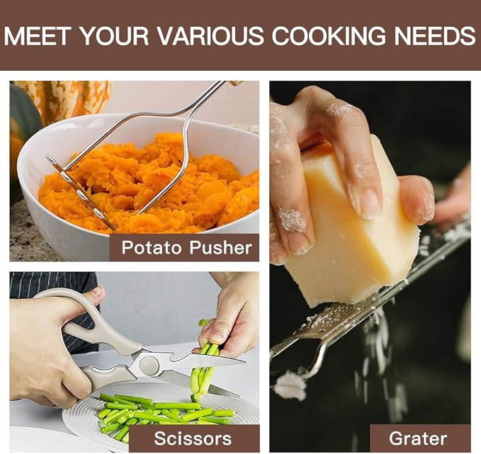 Kitchen Utensils Set-Silicone Cooking Utensils-33pcs Non-Stick Silicone Cooking Kitchen Utensils Spatula Set with Holder-Best Kitchen Cookware with Stainless Steel Handle (Khaki) - Image 9