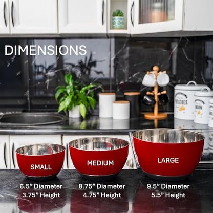 WHYSKO® Stainless Steel Mixing Bowls (Set of 3) with Non-Slip Silicone Base for Kitchen, Dishwasher Safe Bowls for Meal Prep, Cooking, Baking, Serving, Food Storage (Red) - Image 8