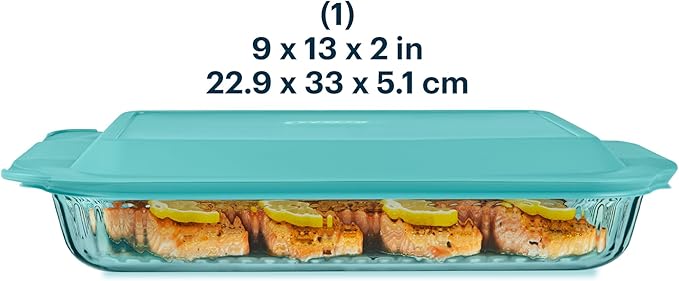 Pyrex Colors Tinted (9"x13") Tinted Glass Baking Dish with BPA-Free Lid, Oblong Bakeware Glass Pan For Casserole & Lasagna, Dishwasher, Freezer, Microwave and Pre-Heated Oven Safe, Aqua - Image 2
