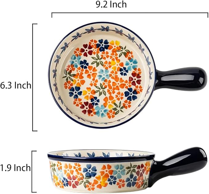 Colorful Cherry Blossom Flowers Vintage Style Ceramic Bakeware Dish Casserole Dish Baking Pan Lasagna Pans with Handles for Oven/Cooking/Kitchen, 1 PCS, 20 oz - Image 2