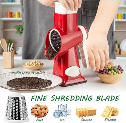Cheese Grater with Handle, Multifunctional Manual Rotary Cheese Grater - Cheese Shredder Easily Chop Carrots, Potatoes, Vegetables and Fruits and Easy to Clean(red) - Image 3