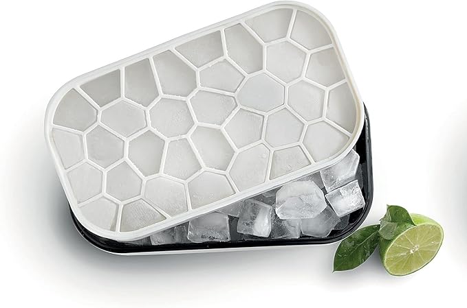 Lékué Ice Box | White | Ice Cube Tray For Freezer With Lid & Bin | Made With 100 Percent Platinum Silicone | Elegant And Retro Style Ice Cubes | For Cocktails, Ice Tea & Coffee And More | by Lekue