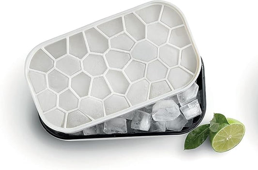 Lékué Ice Box | White | Ice Cube Tray For Freezer With Lid & Bin | Made With 100 Percent Platinum Silicone | Elegant And Retro Style Ice Cubes | For Cocktails, Ice Tea & Coffee And More | by Lekue