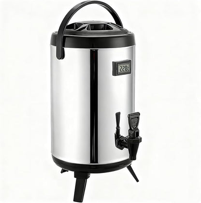 3.2 Gal/12L Non-Electric Insulated Beverage Dispenser, Stainless Steel Thermal Drink Server with Spigot & Temp Display, Hot & Cold Drink Dispenser for Cafes, Restaurants, Parties, Silver