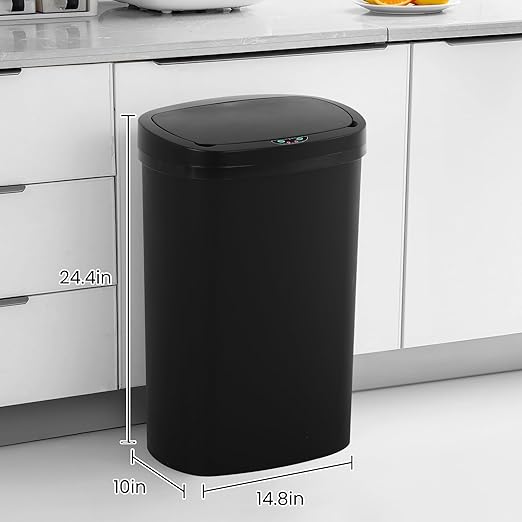 13 Gallon Trash Can | 50L Sensor Automatic Kitchen Trash Can with Lid | Touchless Garbage Bin Odor-Control for Kitchen, Office, Bedroom, Living Room (1 Pack, Black) - Image 8