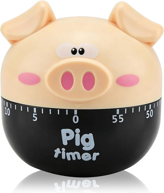 Cute Kitchen Timer, Piggy Wind up Timer Cooking Manual Kitchen Funny Mechanical Rotating Alarm for Kitchen Cooking Baking(Khaki)
