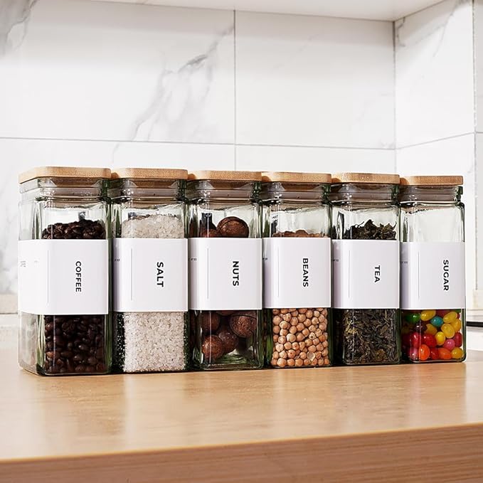 APT 1101 Glass Storage Jars with Bamboo Lid, glass canisters with airtight lids, Clear jars with lids for Spice, Cookie, Candy, Tea, Coffee Bean and Rice (White, Pantry Jar Set (26 oz, set of 6)) - Image 3