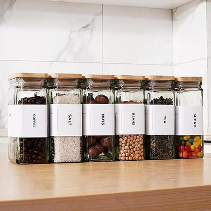 APT 1101 Glass Storage Jars with Bamboo Lid, glass canisters with airtight lids, Clear jars with lids for Spice, Cookie, Candy, Tea, Coffee Bean and Rice (White, Pantry Jar Set (26 oz, set of 6)) - Image 3