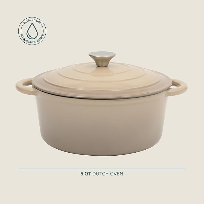 Gibson Home Addlestone 5 Qt Enameled Cast Iron Dutch Oven Pot with Lid – Round, Oven Safe to 500°F, Ideal for Bread Baking & Stews - Gradient Taupe - Image 2