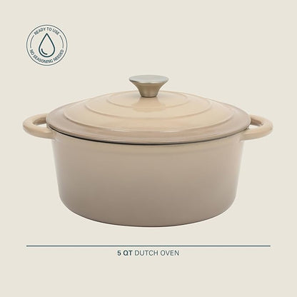 Gibson Home Addlestone 5 Qt Enameled Cast Iron Dutch Oven Pot with Lid – Round, Oven Safe to 500°F, Ideal for Bread Baking & Stews - Gradient Taupe - Image 2
