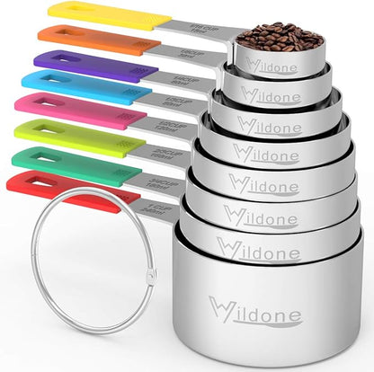 Wildone 8-Piece Measuring Cups Set, Stainless Steel Nesting Measuring Cups, Perfect for Dry and Liquid Ingredients, Dishwasher Safe by Wildone