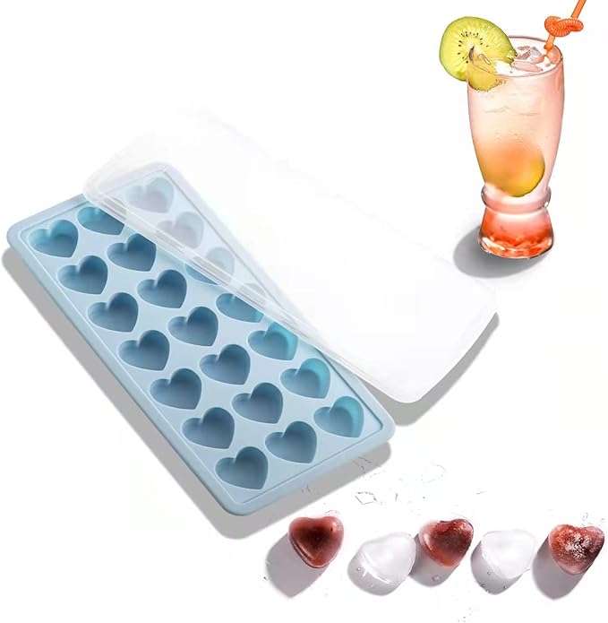 Heart Shape Ice Cube Tray, 21 Holes Silicone Ice Cube Mold with Removable Lid Flexible for Whiskey Cocktail Chocolate by TFQXA1Z