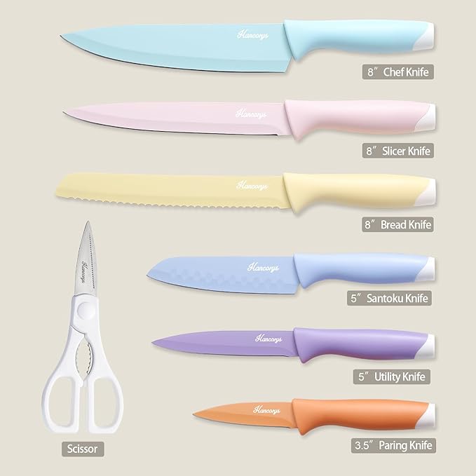 Knife Set, 13 PCS Kitchen Knives Set with Nonstick Ceramic Anti-Rust Coating, Stainless Steel Chef Knife Sets with 6 Blade Guards, Dishwasher Safe, House Warming Gifts New Home - Image 7