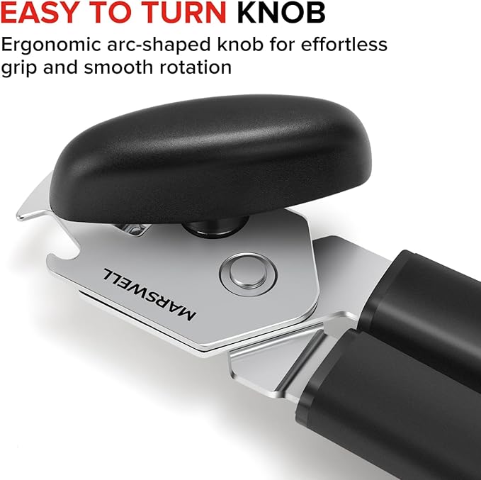 MARSWELL Manual Can Opener with Comfy Grip, Easy Turn Knob & Magnetic Lid Lifter, Smooth Cutting Hand Held Can Opener for Seniors, Arthritis & Weak Hands, Heavy Duty Kitchen Tool, Black - Image 4