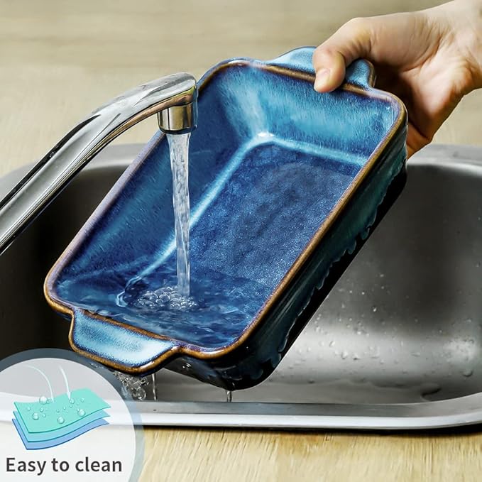 KOOV Bakeware Set, Ceramic Baking Dish, Rectangular Casserole Dish, Lasagna Pan, Baking Pans for Cooking, Cake Dinner, Kitchen, 9 x 13 Inches, Reactive Glaze 3-Piece (Nebula Blue) - Image 5