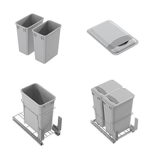 Dowell 2 Pack Wastebasket Trash Can Container, Plastic Garbage Bin, Stackable, for Kitchen, Office, Home & Commercial Use, Fits Under Sink/Desk - Grey (2, 35 QT) - Image 8