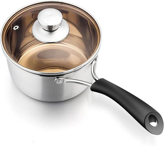 P&P CHEF 3 Quart Saucepan Small Pot, Stainless Steel Saucepan with Lid, Small Sauce Pan for Home Kitchen Restaurant Cooking, Visible Glass lid & Bakelite Heat-Proof Handles,Dishwasher Safe, 1 Pc by PPCHEF