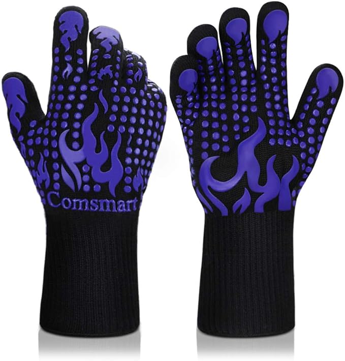 Comsmart BBQ Gloves, 1472 Degree F Heat Resistant Grilling Gloves Silicone Non-Slip Oven Gloves Long Kitchen Gloves for Barbecue, Cooking, Baking, Cutting by Comsmart