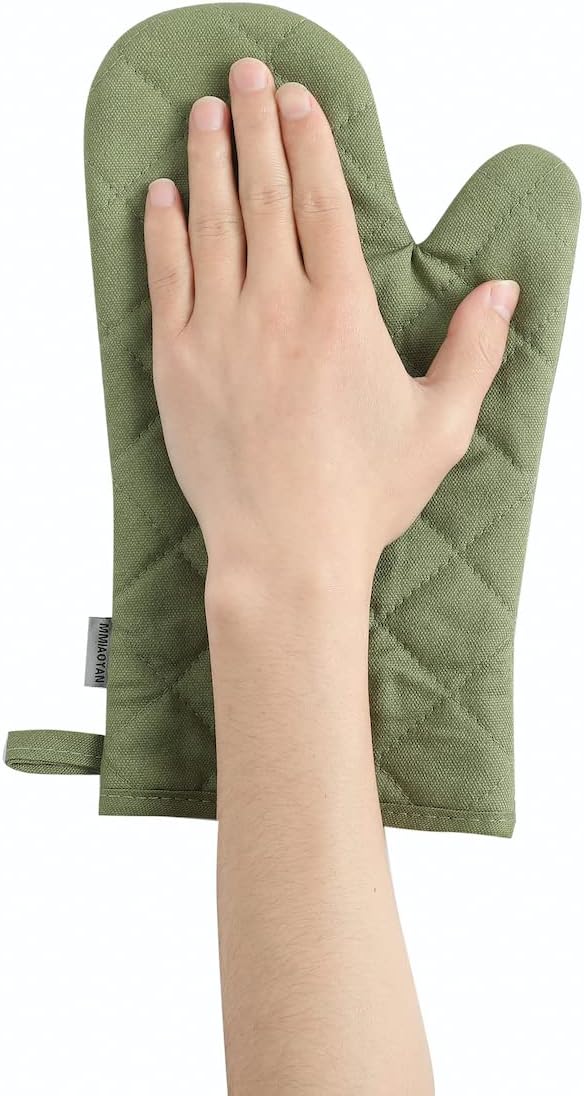 Oven Mitts and Pot Holders 4 pcs Set,High Heat Resistant 500 Degree Extra Thicken Long Kitchen Cotton Oven Glove for Cooking (12 Inch,Green) - Image 2