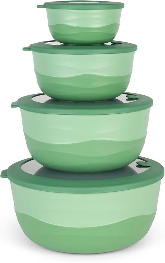 Pera Mixing Bowls with Lids Set, 8 Piece (4 Bowls + 4 Airtight Lids), BPA Free Nesting Kitchen Bowl Set for Mixing & Food Storage, Microwave & Dishwasher Safe (Green)
