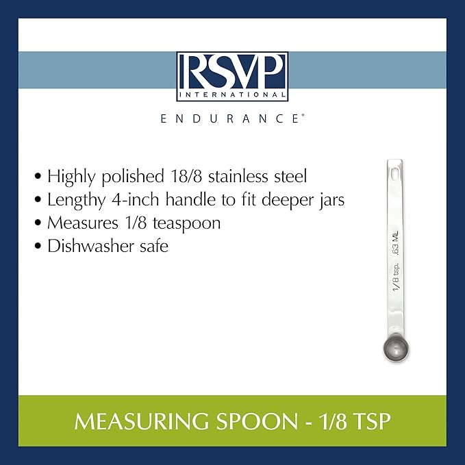 RSVP International Endurance Kitchen Collection Open Stock Measuring Spoon, Stainless Steel, Dishwasher Safe, 0.125-Teaspoon (Pack of 4) - Image 6