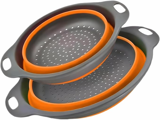 Silicone Colander Collapsible Strainers Set for Kitchen- 2 Pack (3Qt, 4Qt) -Over Home Draining Basket, Food Vegetables & Fruits-Dishwasher Safe, Space Saving Design (Orange) by Youxiupinpai