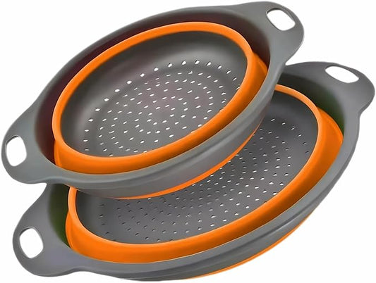 Silicone Colander Collapsible Strainers Set for Kitchen- 2 Pack (3Qt, 4Qt) -Over Home Draining Basket, Food Vegetables & Fruits-Dishwasher Safe, Space Saving Design (Orange) by Youxiupinpai